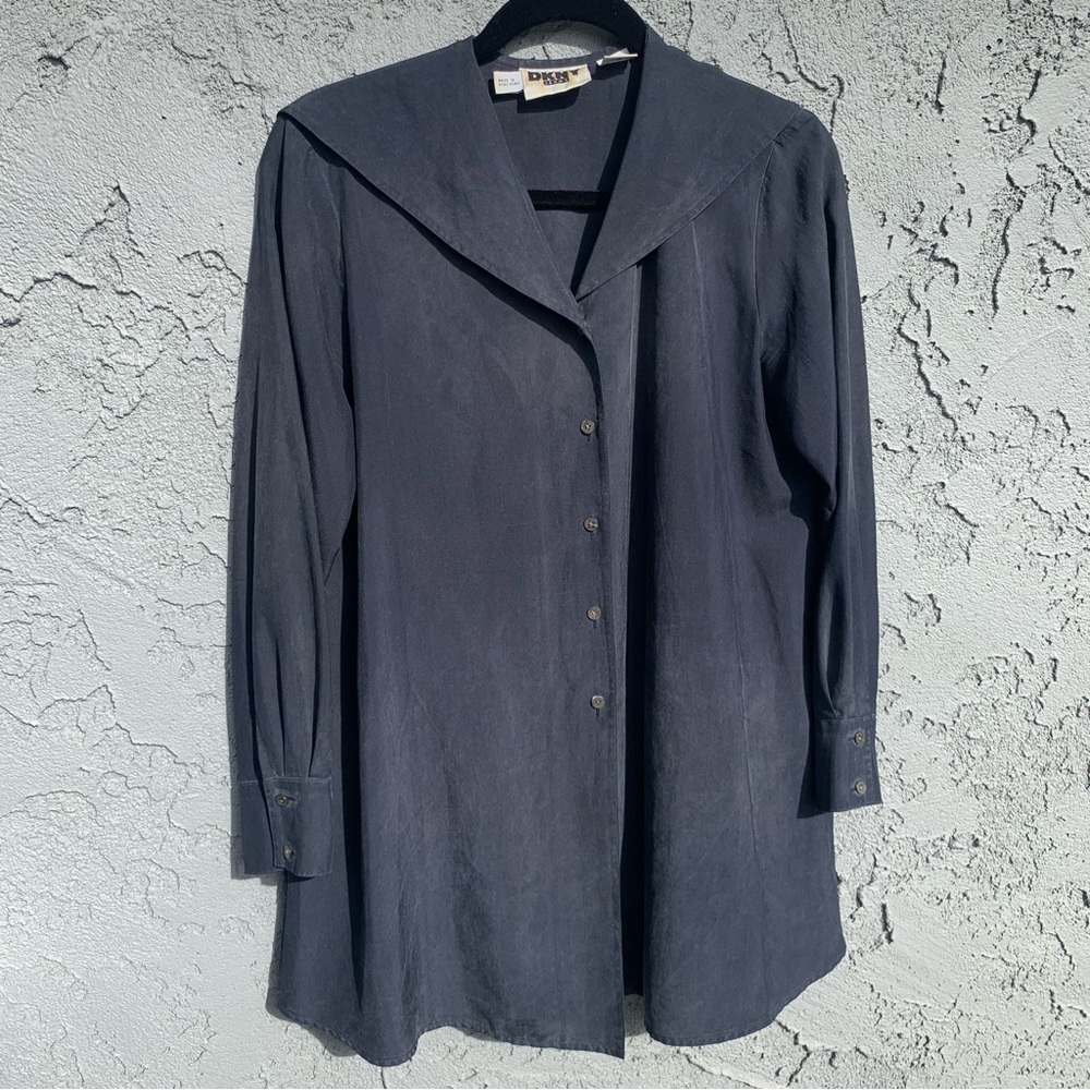 Sweet DKNY Jeans gray crepe silk sailor collar mini dress